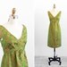 vintage 1960s dress / mad men dress / Green and Orange Roses Floral Satin Cocktail Dress
