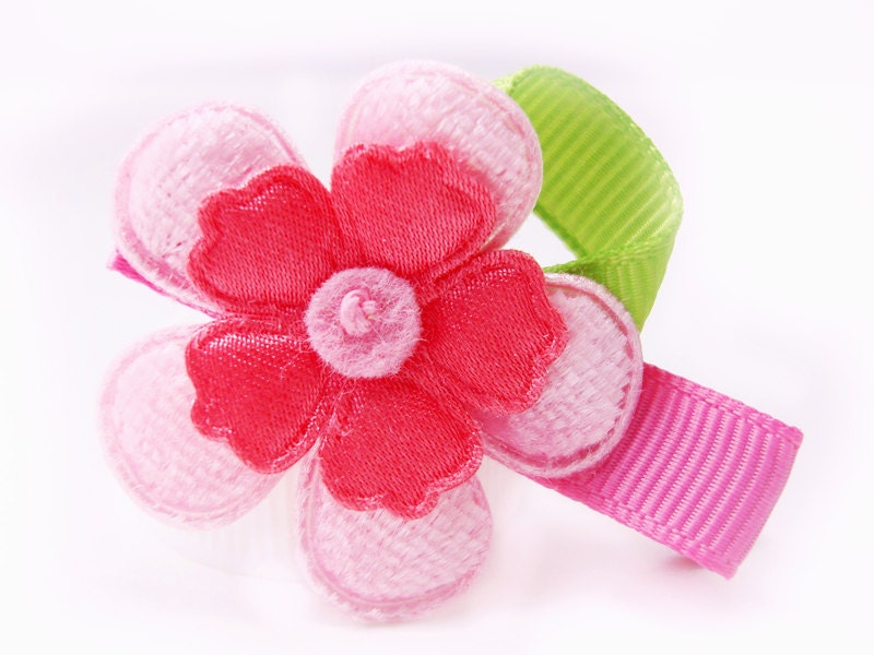 Pink and hot pink felt and satin flower hair clip - no slip grip