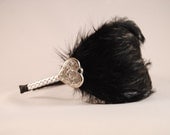 50% off LIQUIDATION SALE Black Hackle Feather Headband Silver Heart Detail