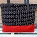 Large Tote Bag with leather straps in Black floral print & Red bottom - Leather, Beach Bag, Shoulder Bag, Large Tote, Diaper Bag