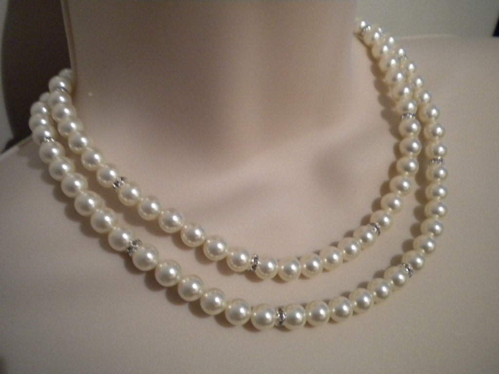 Bridal pearl necklace, Vintage Style necklace, double Strand Pearl Necklace, Carol