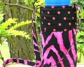 Pink Black Zebra Dots Water Pop Bottle Cozy Holder Sling