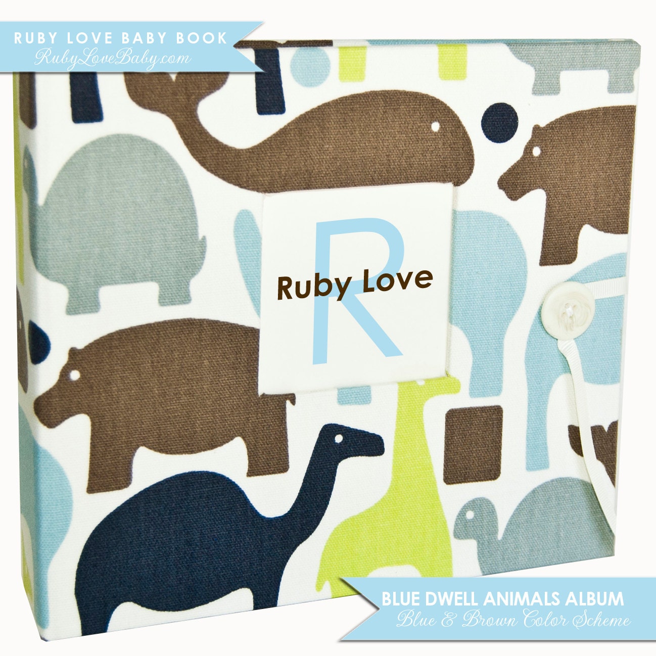 BOY Modern Baby Memory Book . Dwell Studio Blue and Green Animals Album