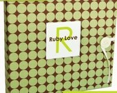 BRAND NEW ... NEUTRAL Modern Baby Memory Book . Green and Brown Dotty Album
