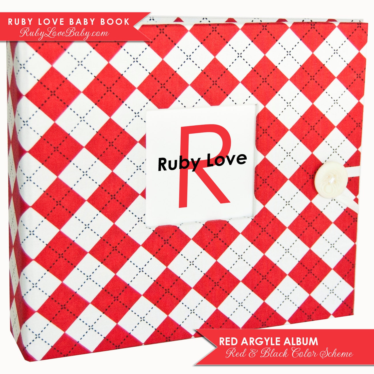 NEUTRAL Modern Baby Memory Book . NEW - Red Argyle Album Cover