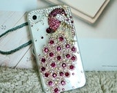 Apple Iphone Case 5 or 4s, Swarovski Crystal Rhinetone with Crystalized Peacock,US Free Shipping