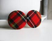 Eco Friendly Red Tartan Plaid Brooch Decorative Handmade Fabric Covered Button Pin