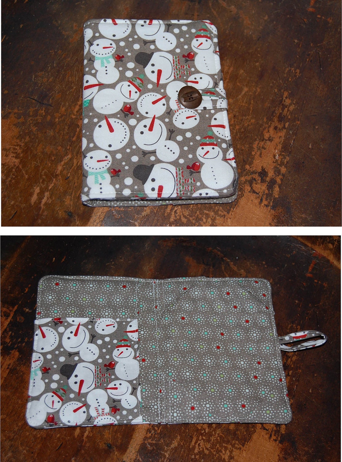 SALE - Kindle Paperwhite Cover - Moda Blitzen Snowman Grey - READY to ship - Book Style eReader cover