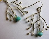 Sale - Sterling silver dangle tree branch earrings - Turquoise stone - silver wire branch - eco-friendly handmade nature jewelry