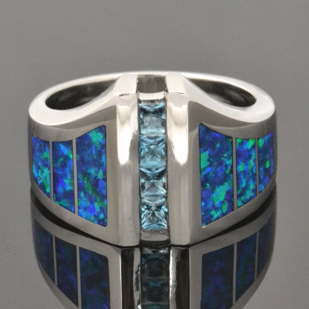Lab Created Opal and Blue Topaz Ring