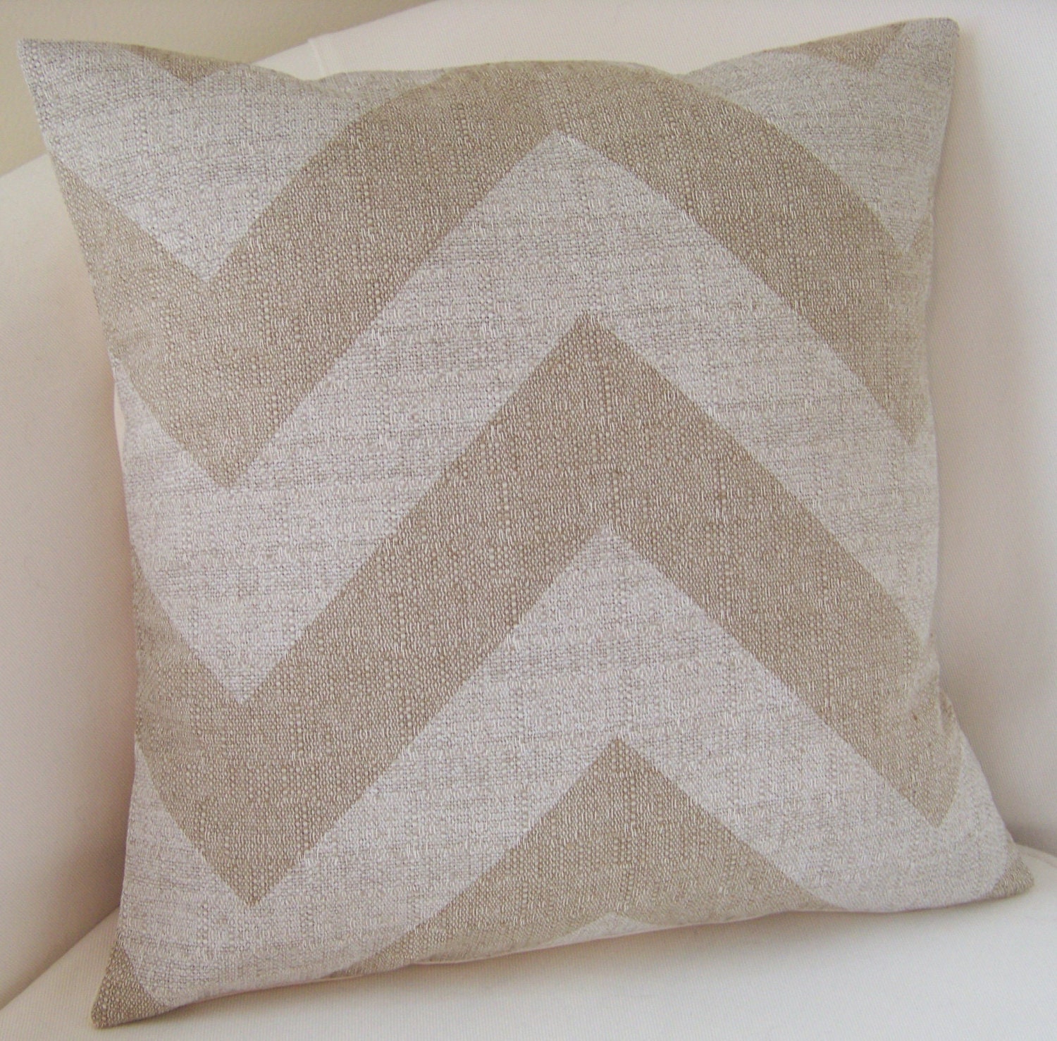 Decorative Throw Pillow Cover Chevron Pillow Zig Zag Cushion Accent Beige Neutral 16x16 Inches