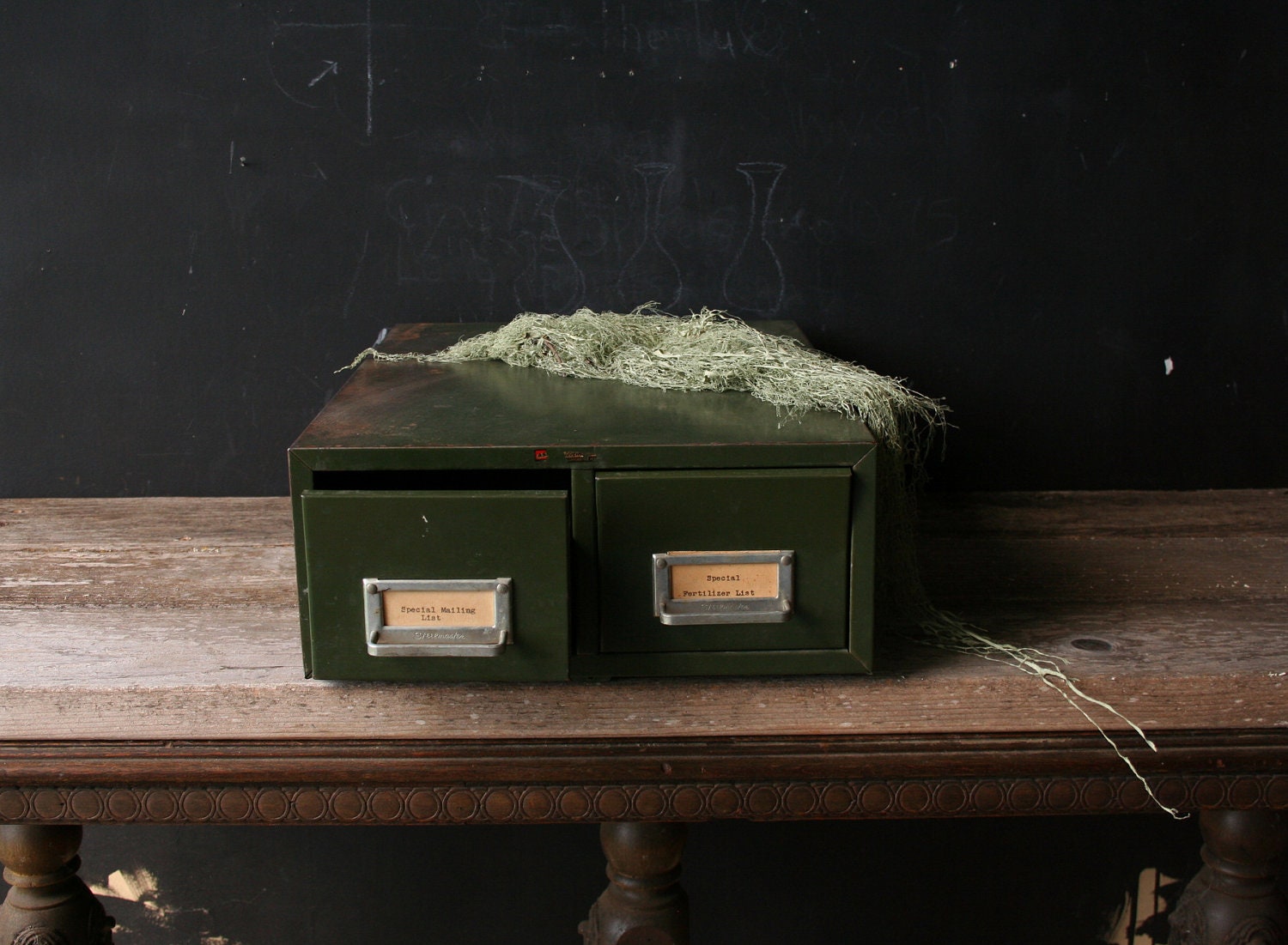 Vintage Index File Drawers Metal Army Green Double Wide From Nowvintage on Etsy