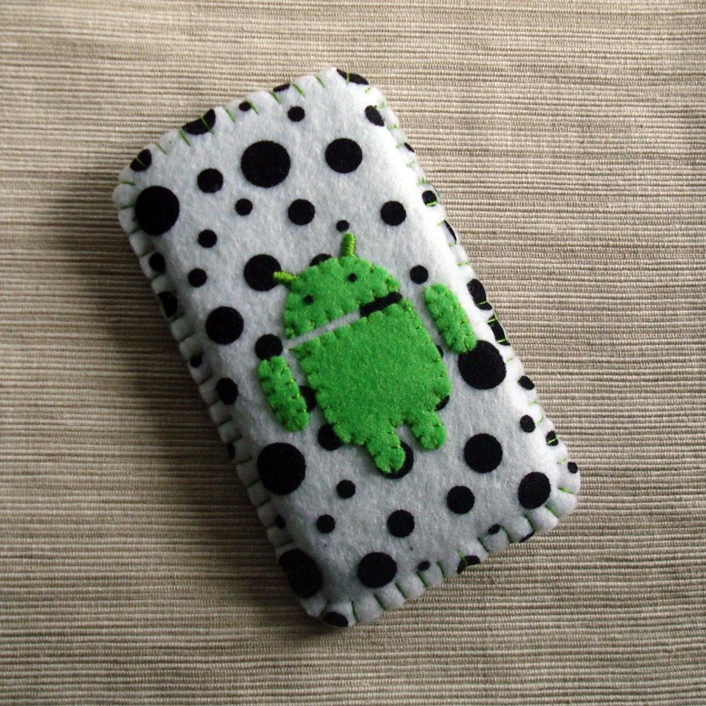 Android Phone Case in Black White Polka Dots Flocked Felt READY TO SEND
