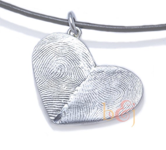 Sterling Silver Custom Double Thumbprints Heart Pendant or Charm