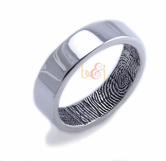 THE Original 6mm Custom Fingerprint Ring in Sterling Silver with High Polish Exterior