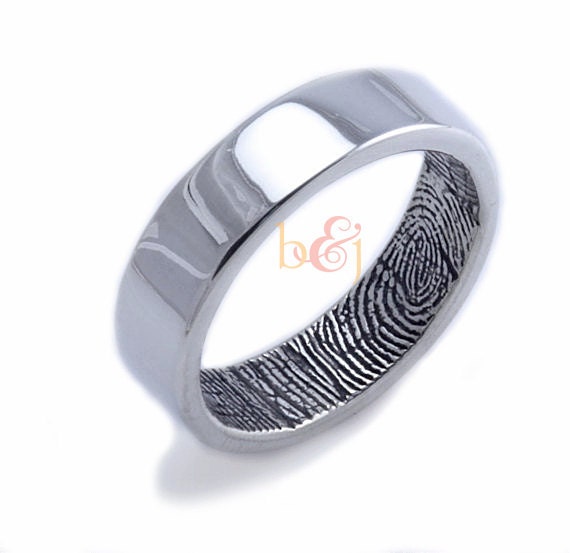THE Original 6mm Custom Fingerprint Ring in Sterling Silver with High Polish Exterior