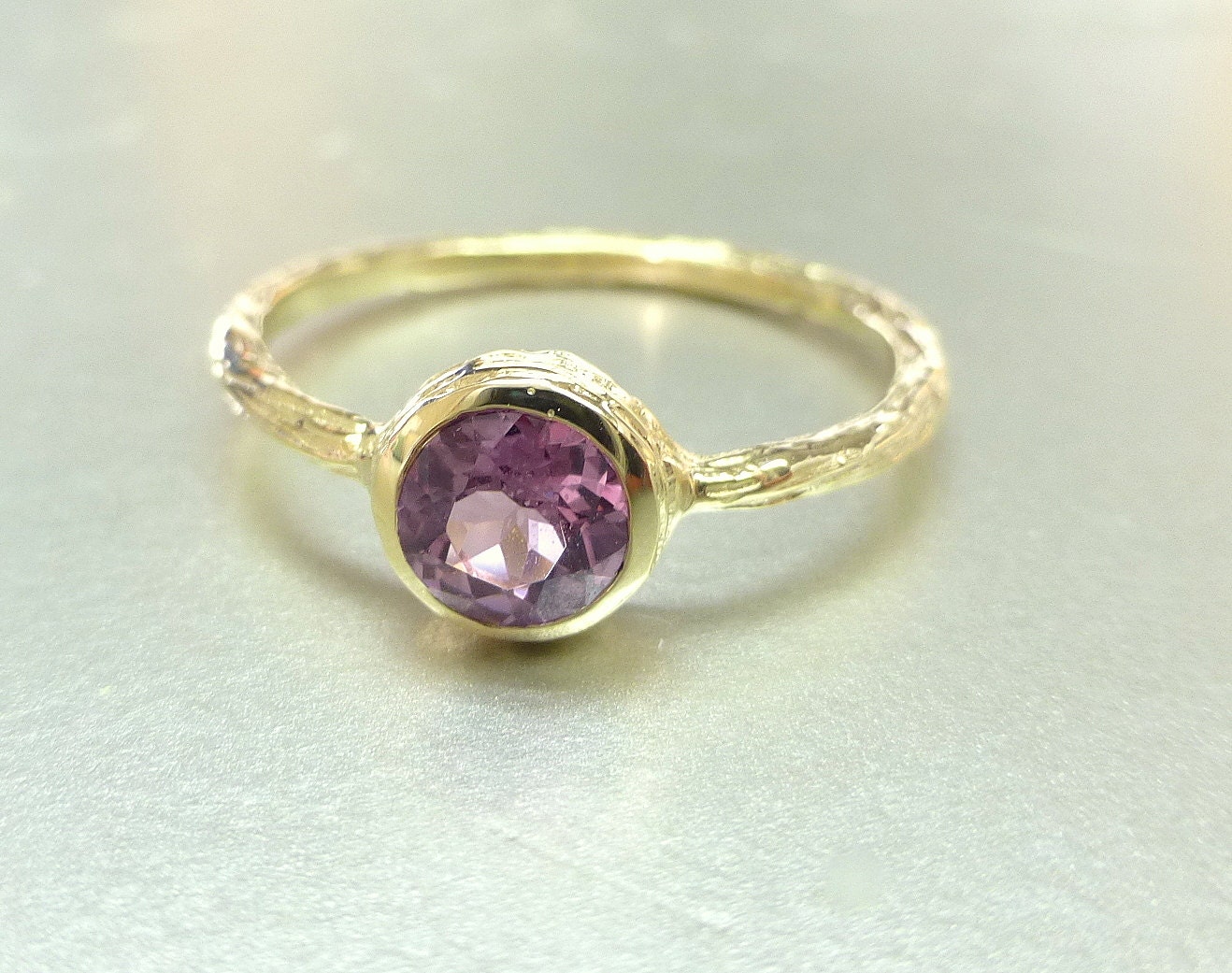 Pink Spinel ring.  Engagement ring or stacking ring. 14k gold