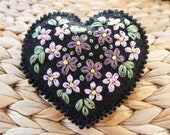 Heart Shaped Pin  with Lavender and Mauve Flowers