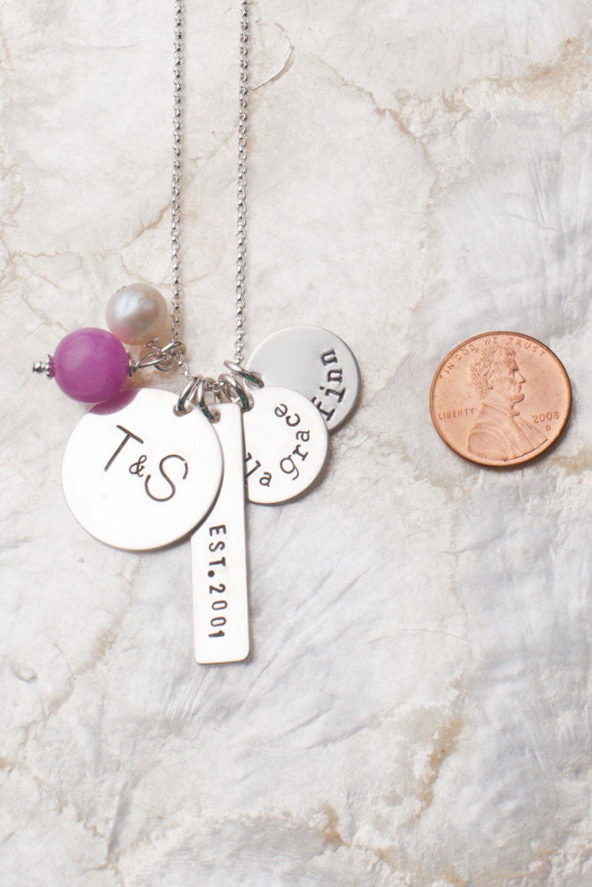 Foundations Necklace for Mom, Family Necklace, Charm Necklaces for Moms, Handstamped Sterling Silver Mommy Necklaces