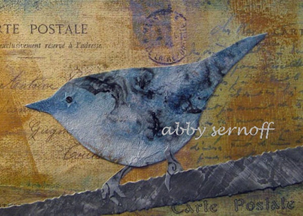 Cerulean Blue Warbler ACEO Print - Art Print of Bird Collage