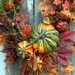 Fall Wreath on Oval, Pumpkins, Fall Leaves, Pinecones, Berries