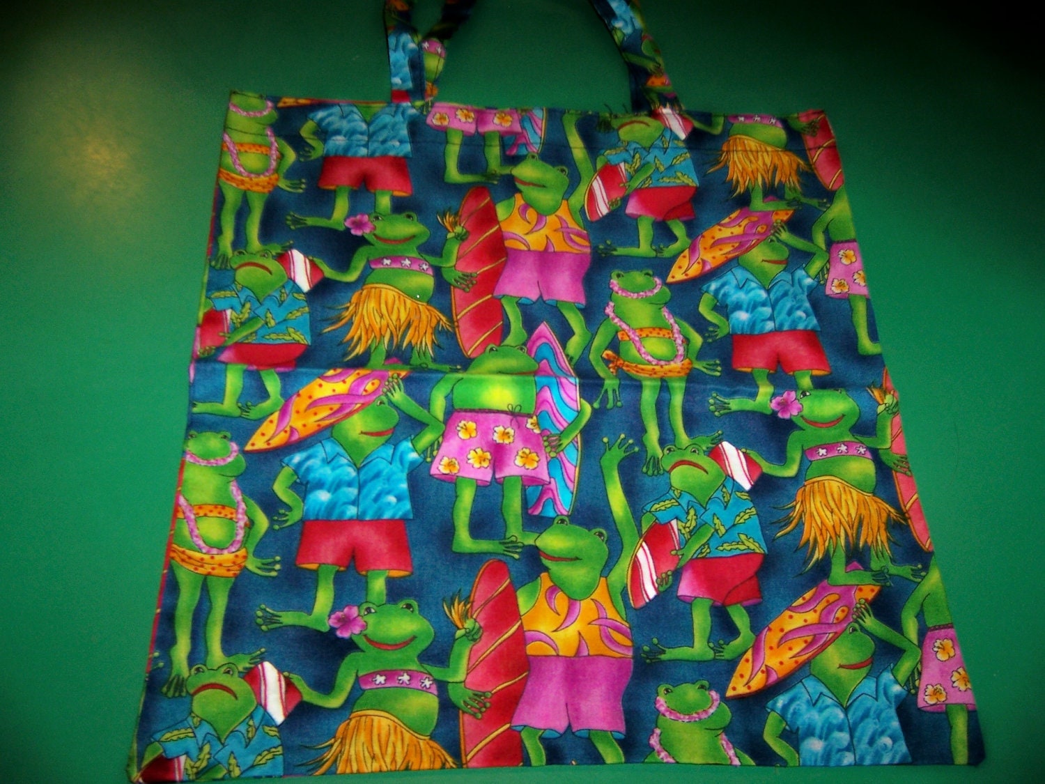 FUN FROGS Handmade Medium Size Fabric Vacation Gift Tote Bag W/Free Shipping