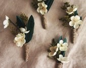 Turquoise Feather and Cherry Blossom Boutonnieres