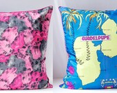 Silk Pillow Cover Vintage Scarf GUADELOUPE Pink OOAK Decorative 27 x 27, Upcycled Eco Home Decor
