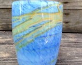 Hand blown glass drinking tumbler In a Sky Blue with a Tan and Yellow Accent