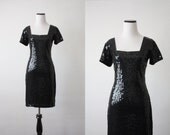 vintage 1970's black sequin dress