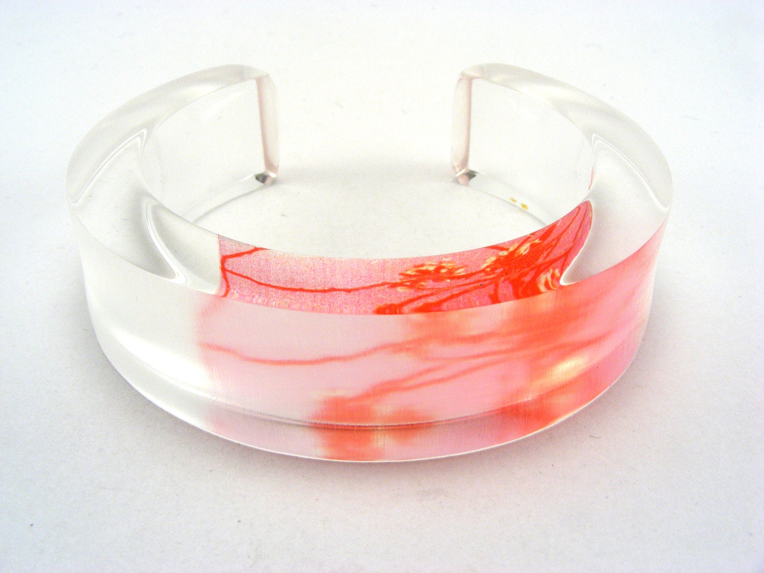 Chunky Bangle Acrylic Bracelet Pink Blossom, Chunky Perspex Jewelry Handmade