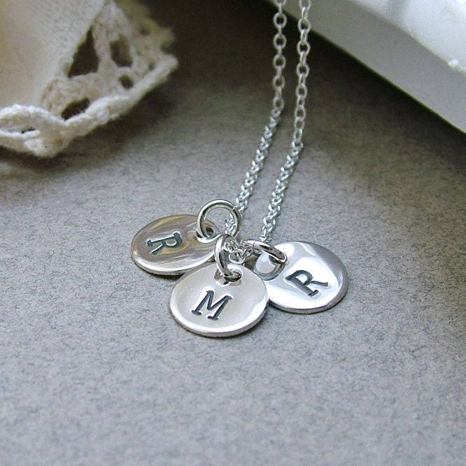 Initial Necklace, Three Discs, Sterling Silver - Mother's, Sisters, Mom Jewelry, Personalized Friendship Necklace