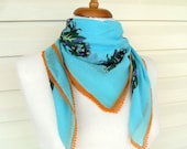 Vintage Scarf, Turquoise Blue Scarf, Turkish Anatolian Traditional Scarf, Turkish Scarf, Cotton Scarf
