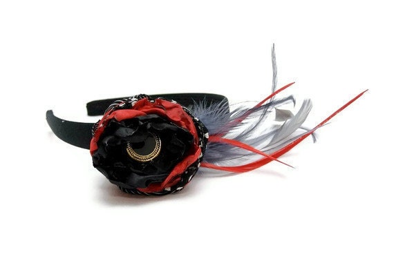 Dramatic Flower Headband Fascinator - Feather Fascinator - Gothic Wedding - Ready to Ship