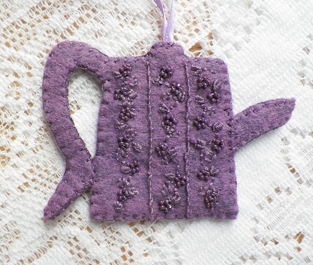 Embroidered and Beaded Purple Teapot Ornament