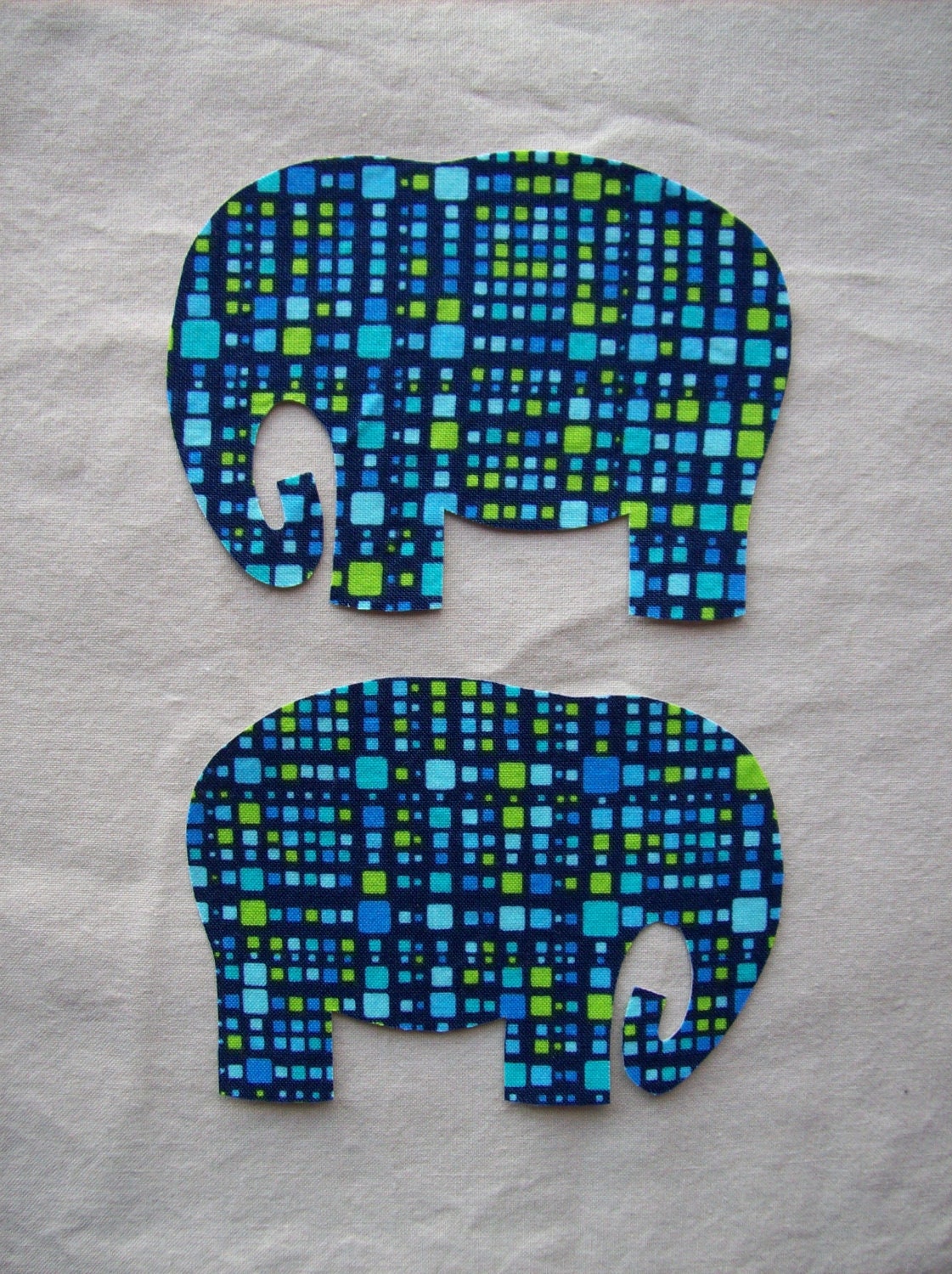 2 Medium Fabric Iron On Elephant Appliques