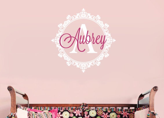 Name Wall Decal - Monogram Floral Vinyl Decal Set -  Nursery Baby Girl