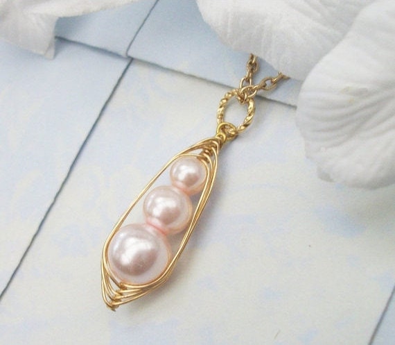 Mommy Big Sister Little Sister Gold Wire Wrapped Pod Pendant.