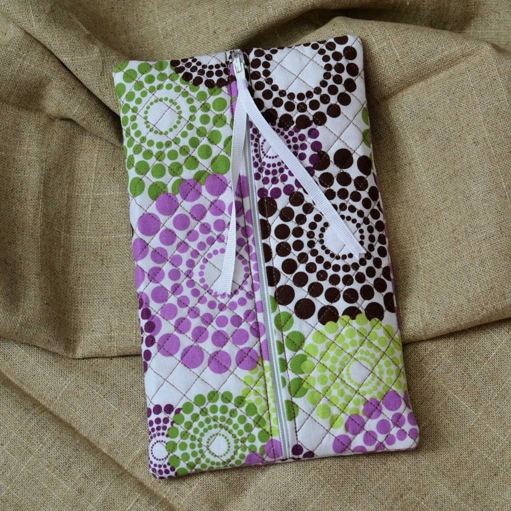 Quilted Baby Wipes Case, Green, Purple, and Brown