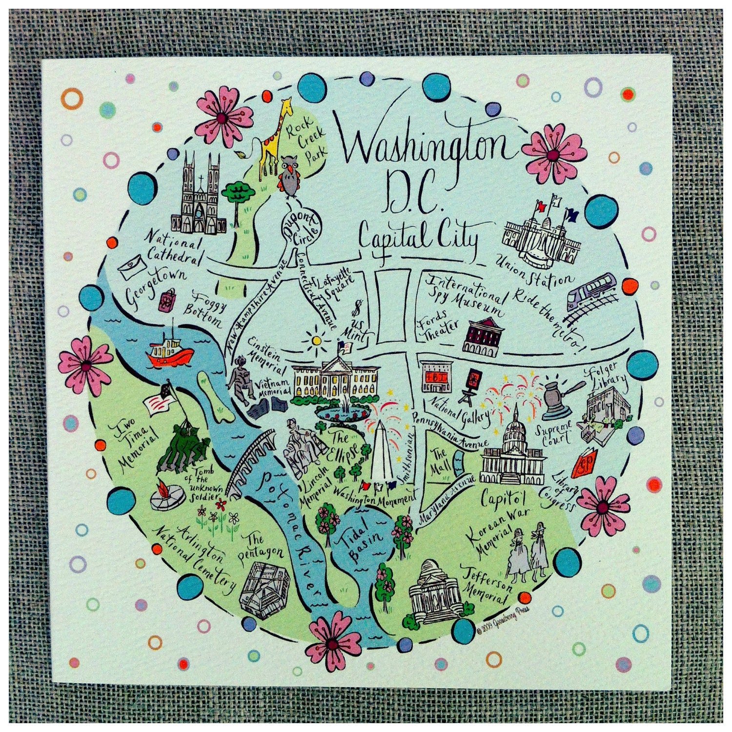 Washington, DC City Map Full Color Note Card
