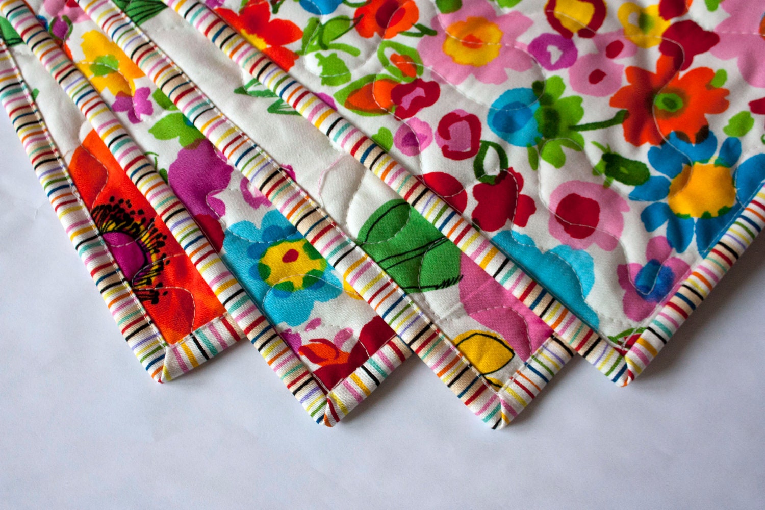 floral girls crib quilt // baby girl quilt in colorful flowers // wholecloth baby quilt