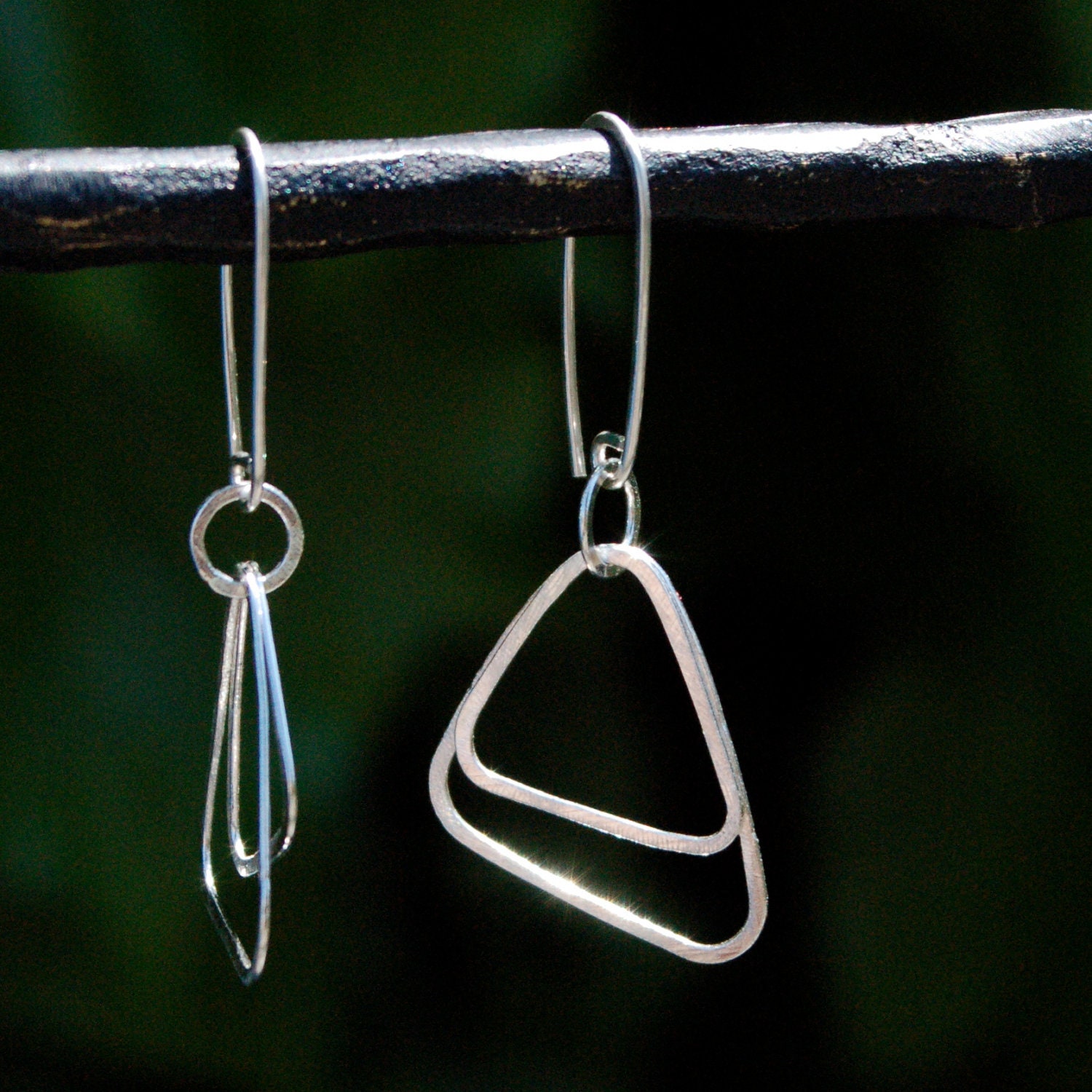 Recycled Silver Dangling Triangle Earrings-- "Calder's Triangles"
