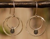 Recycled Silver Hoops within Hoops with Smokey Blue Glass--Blue Angels