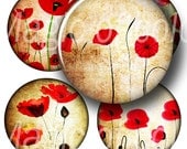 Red Poppies on Yellow - 63  1 Inch Circle JPG images - Digital  Collage Sheet
