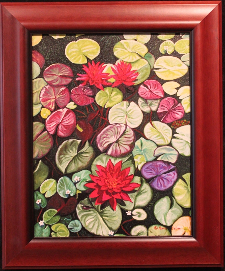 Red Lotus Water Lilies Giclee Canvas 14x11