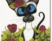 Siamese Cat Roses Pet ArT - 5x7 Print by AmyLyn Bihrle