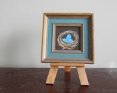 Blue Eggs in Nest painting, miniature art, framed mini canvas original