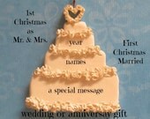 Elegant First Christmas Married Personalized Wedding Ornament Ivory Color