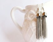 Chain Tassle Earrings, Silver Long Chain Earrings Statement Jewelry, Handmade Fashion Jewelry