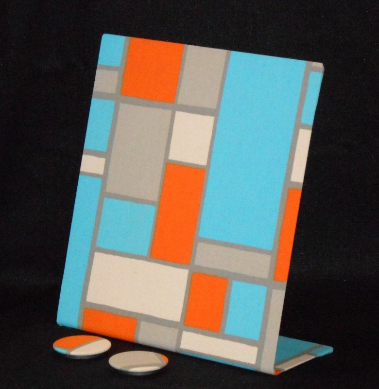 Magnet Board - Hopsotch Mandarin Orange Fabric - Freestanding Easel (11" x 12")
